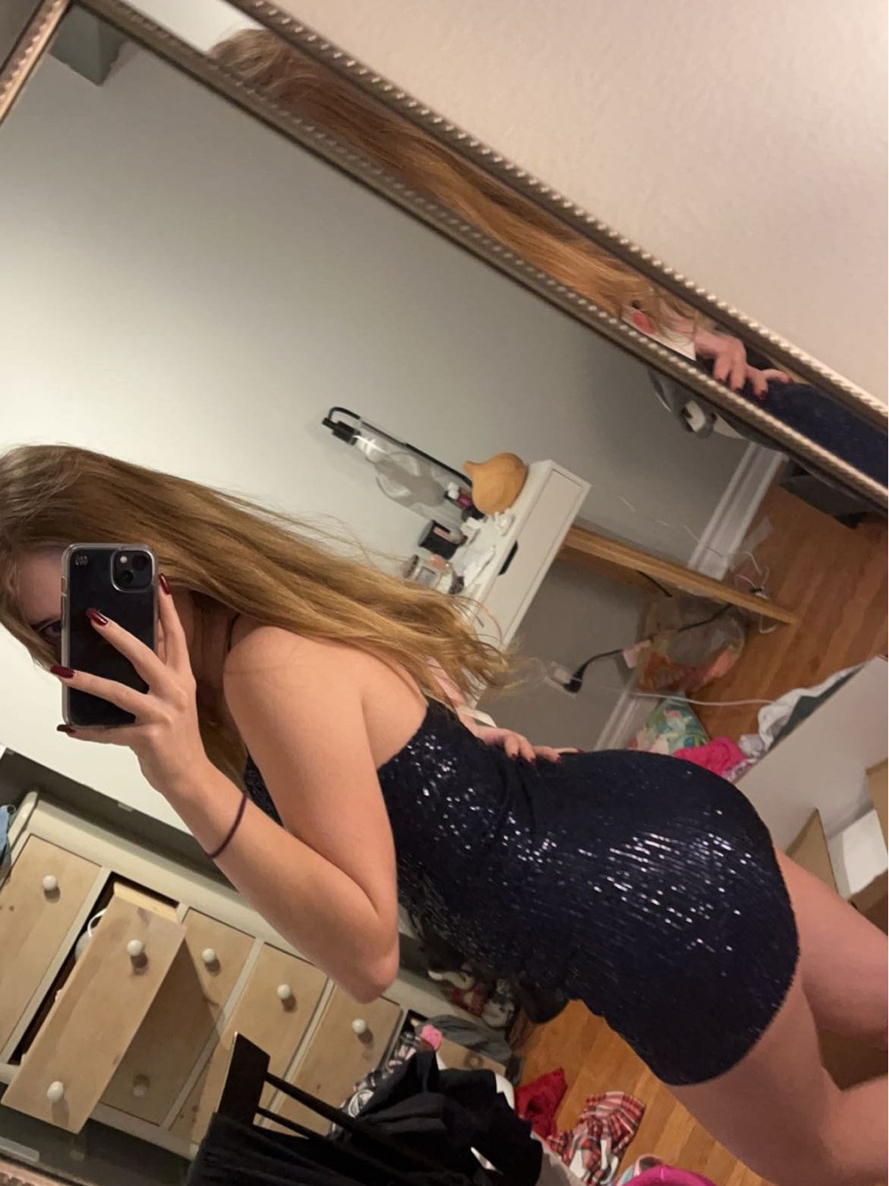 Navy Sequin Bodycon Dress Size Small